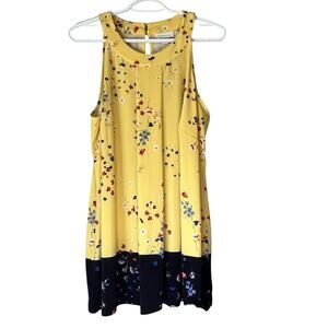 Charter Club Yellow / Navy Blue Floral Halter Tank Top Size 1X